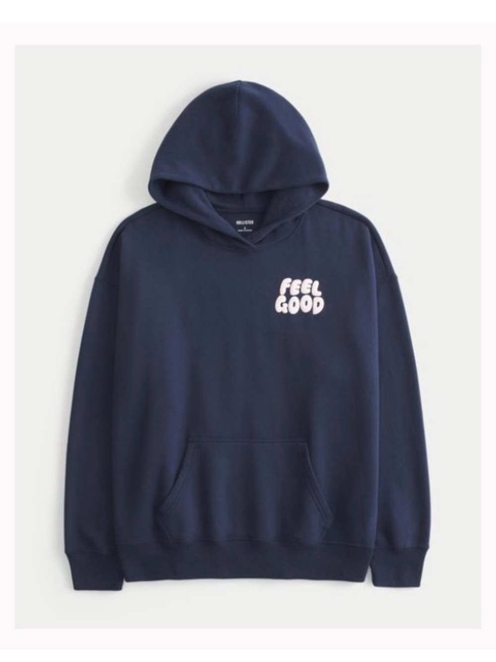 Hollister Feel Good Oversized Navy Hoodie with Pink 'Feel Good' Logo Graphic Sm